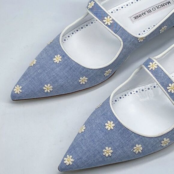 Manolo Blahnik Campari Blue Mary Jane Ballet Flats size 38.5 - Picture 6 of 13